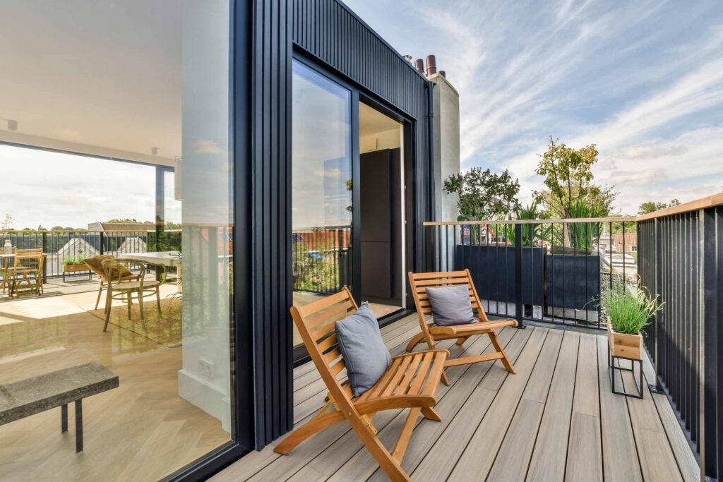 Bright Balcony With Chair And Door