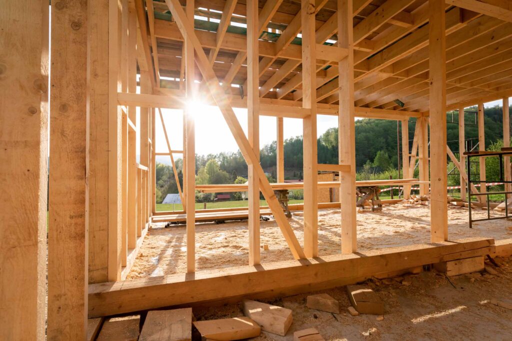 Interior Frame Of New Wooden House Under Construction